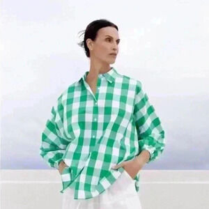 NWT Brave+True Monty Shirt ~ Apple Check ~ M/L - green white